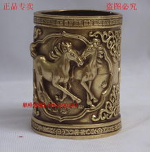 順峰銅雕精品 純銅圓筆筒擺件，融合鐵雕工藝的商務禮品與辦公室裝飾